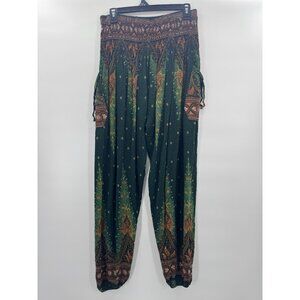 Boho Floral Peacock Harem Pants XXL Lounge Yoga Green Paisley Soft Aesthetic